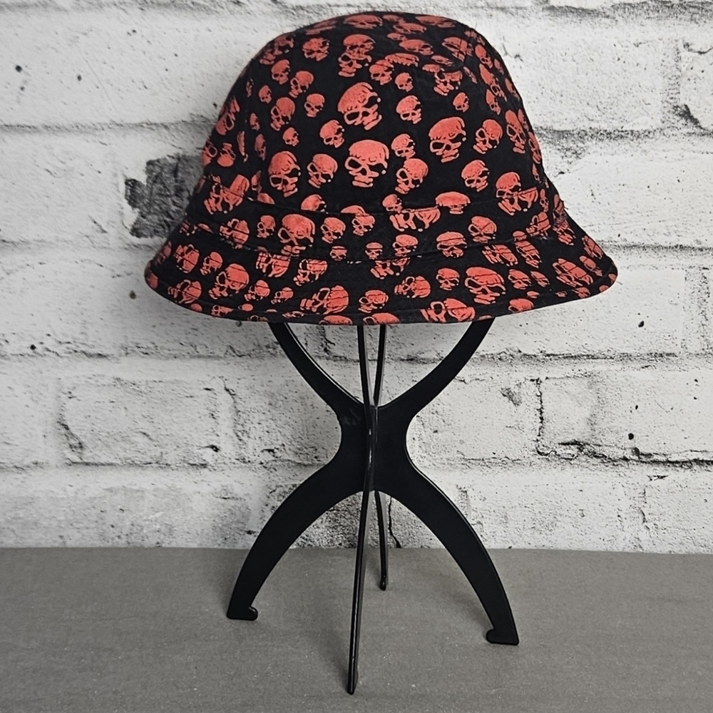 Black Red Skull Print Bucket Hat Goth Punk Streetwear Unisex
